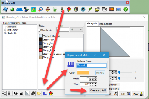 Materials dialog with new displacement button.png